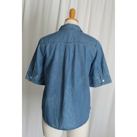 J Crew Short Sleeve Button Up Shirt In Chambray Indigo Blue Size PS NWT $70 - Picture 2 of 4